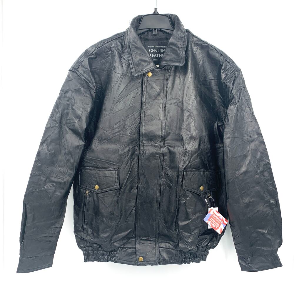Napoline Roman Rock Genuine Leather Patchwork Men’s 3X Black Bomber Jacket– NWT